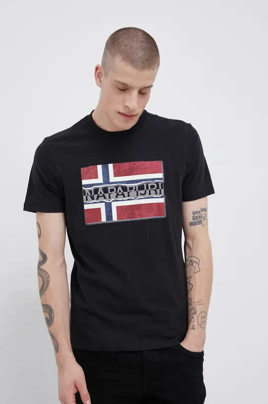czarny Napapijri T-shirt bawełniany Męski
