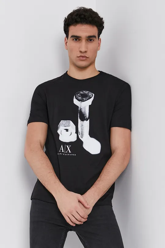 czarny Armani Exchange T-shirt bawełniany 6KZTAR.ZJ5LZ Męski