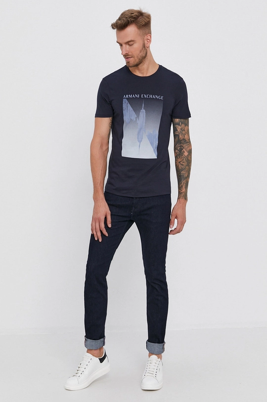 Armani Exchange T-shirt bawełniany 6KZTFS.ZJA5Z granatowy