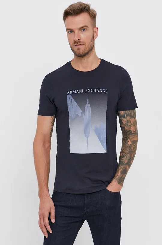 granatowy Armani Exchange T-shirt bawełniany 6KZTFS.ZJA5Z