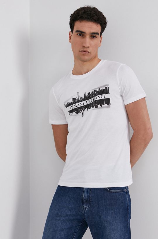 biały Armani Exchange T-shirt bawełniany Męski
