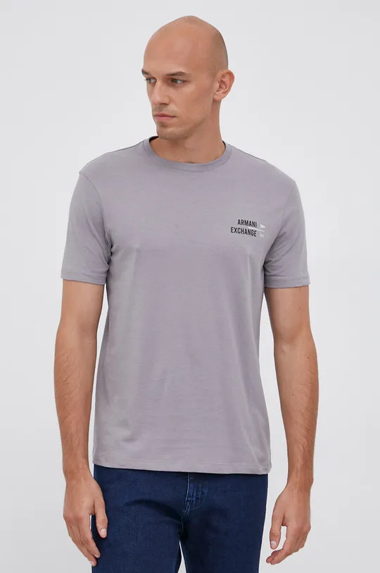 сірий Armani Exchange - Бавовняна футболка Чоловічий