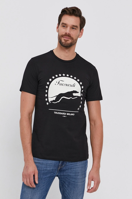 czarny Trussardi T-shirt bawełniany Męski