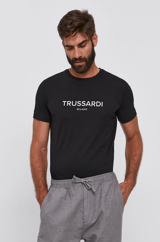 czarny Trussardi T-shirt bawełniany Męski