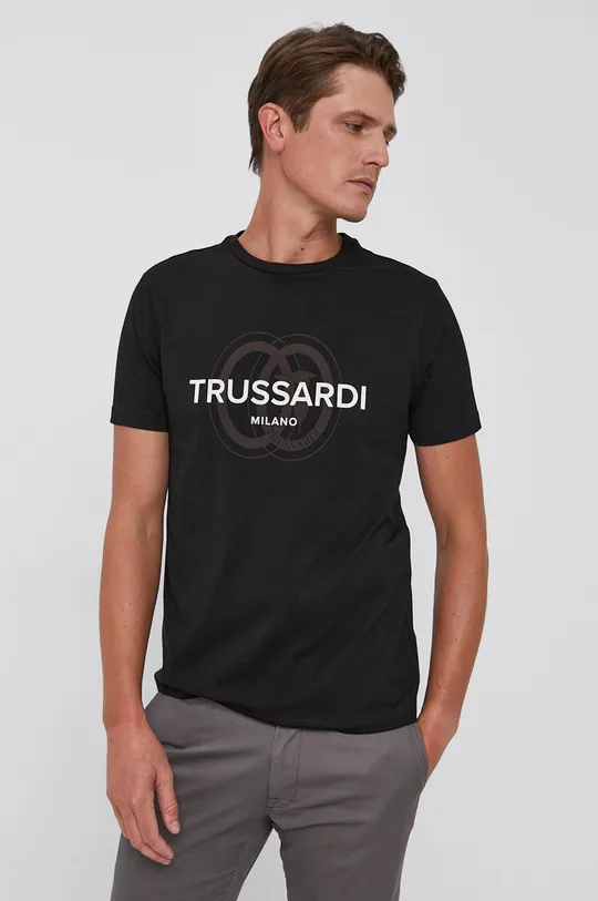 czarny Trussardi T-shirt bawełniany Męski