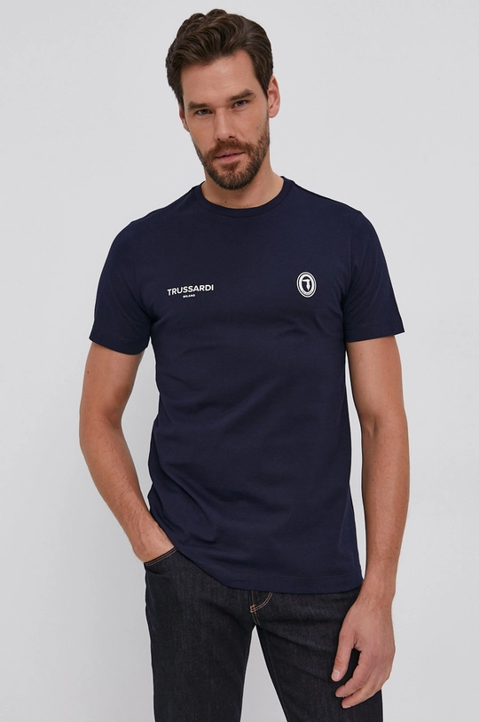 granatowy Trussardi T-shirt bawełniany Męski