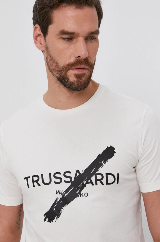 beżowy Trussardi T-shirt bawełniany Męski