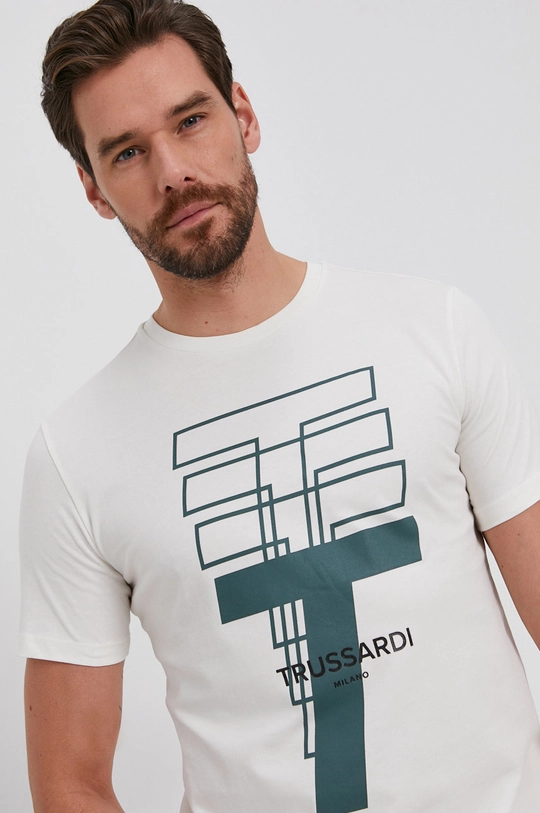 beżowy Trussardi T-shirt bawełniany