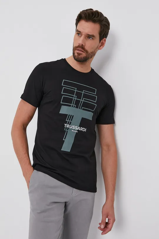 czarny Trussardi T-shirt bawełniany Męski