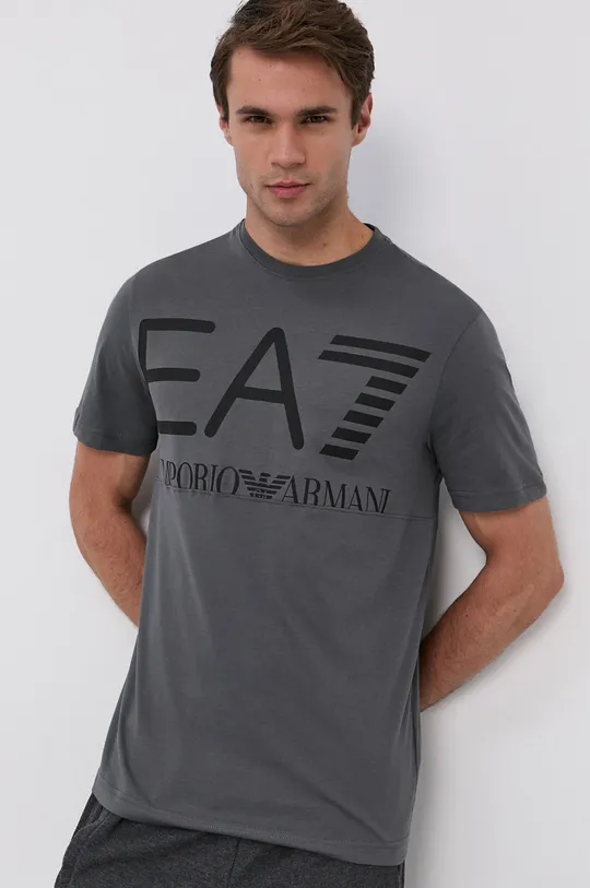 sivá Bavlnené tričko EA7 Emporio Armani Pánsky