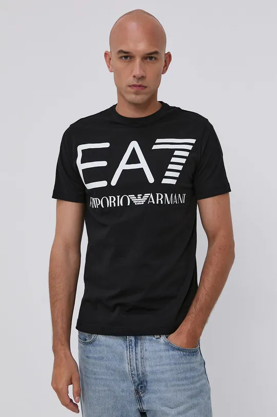 čierna Bavlnené tričko EA7 Emporio Armani Pánsky
