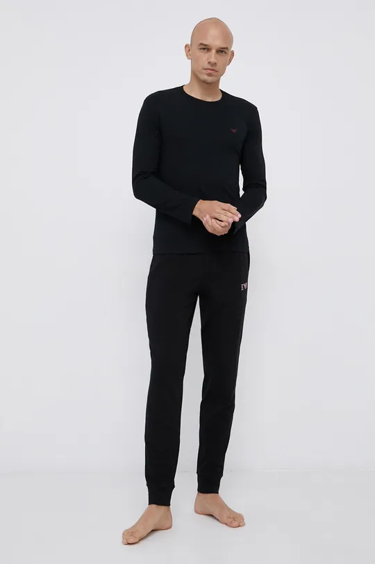 μαύρο Βαμβακερή μπλούζα πιτζάμας με μακριά μανίκια Emporio Armani Underwear Ανδρικά
