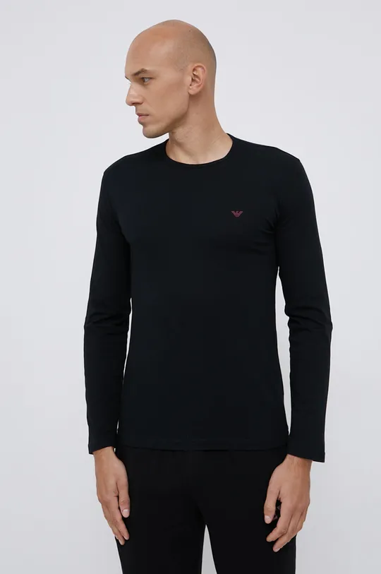 Βαμβακερή μπλούζα πιτζάμας με μακριά μανίκια Emporio Armani Underwear μαύρο