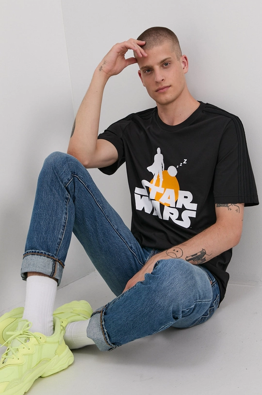 čierna Bavlnené tričko adidas x Star Wars GS6224 Pánsky