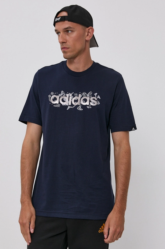 granatowy adidas T-shirt bawełniany GS6263 Męski