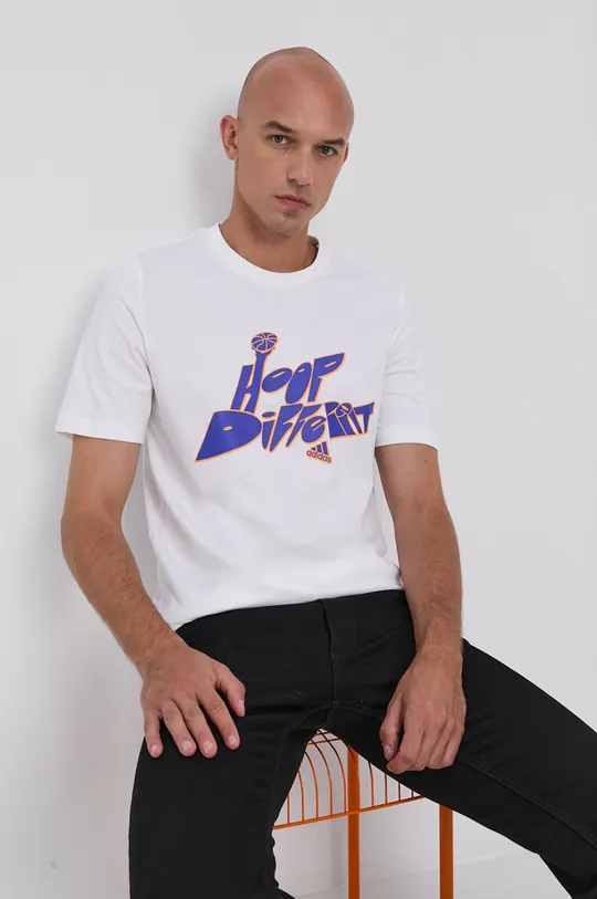 biały adidas Performance T-shirt bawełniany Street GS7196 Męski