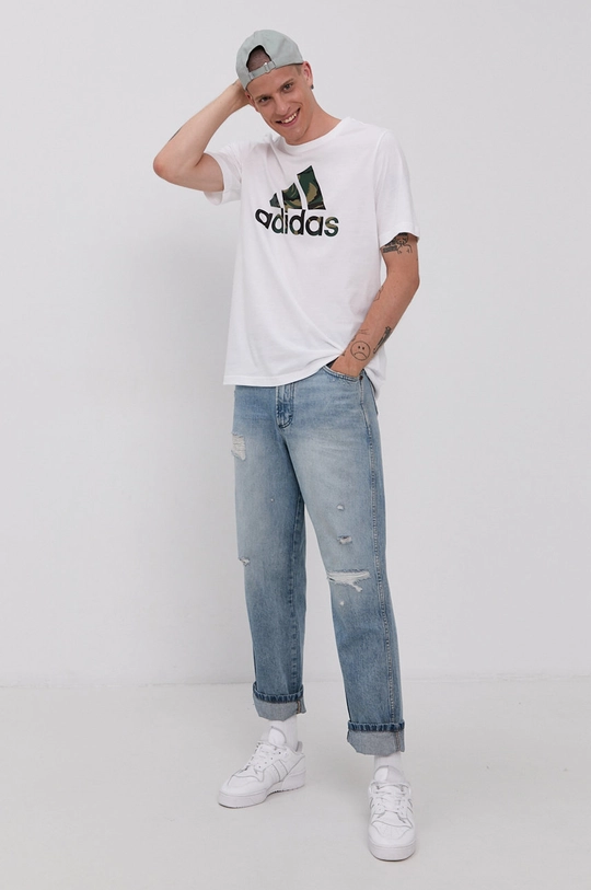 adidas T-shirt bawełniany GV5237 biały