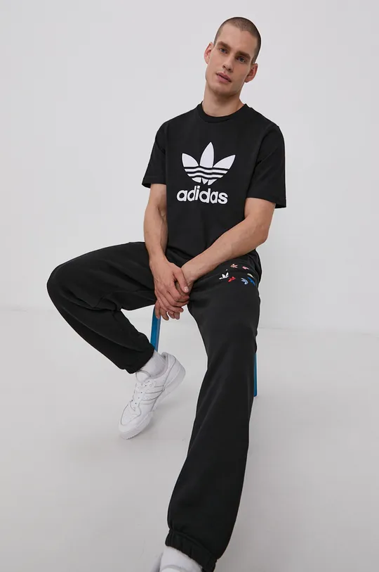 črna adidas Originals bombažna majica Moški