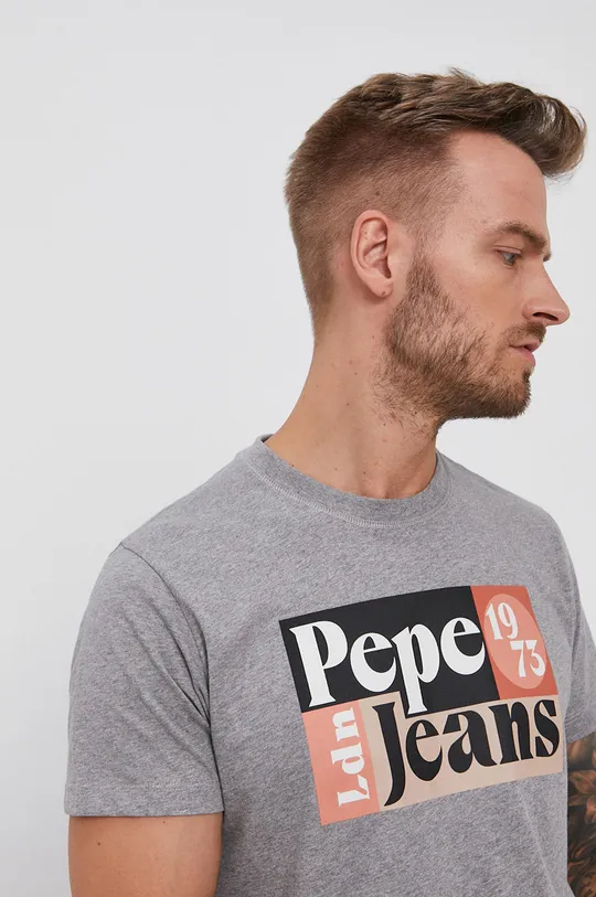 sivá Bavlnené tričko Pepe Jeans Wells Pánsky