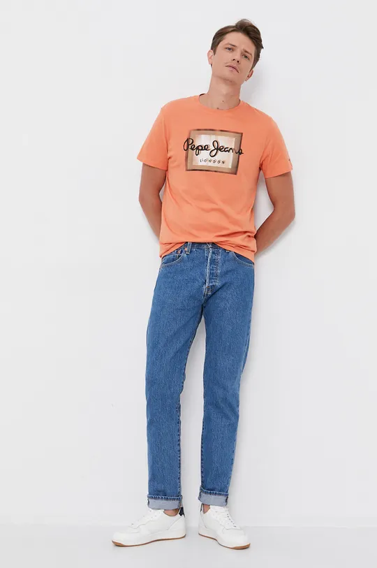pomarańczowy Pepe Jeans T-shirt bawełniany Wesley Męski