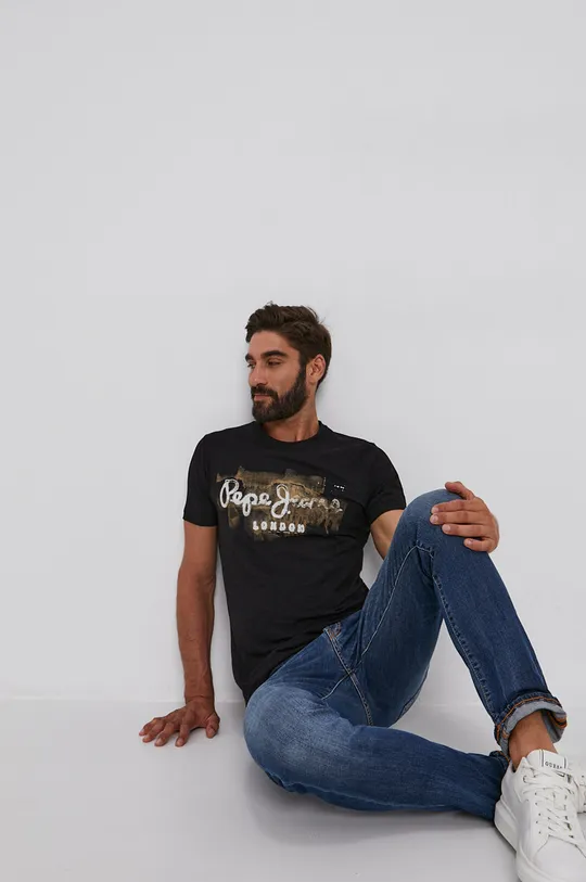 czarny Pepe Jeans T-shirt bawełniany Golders Męski