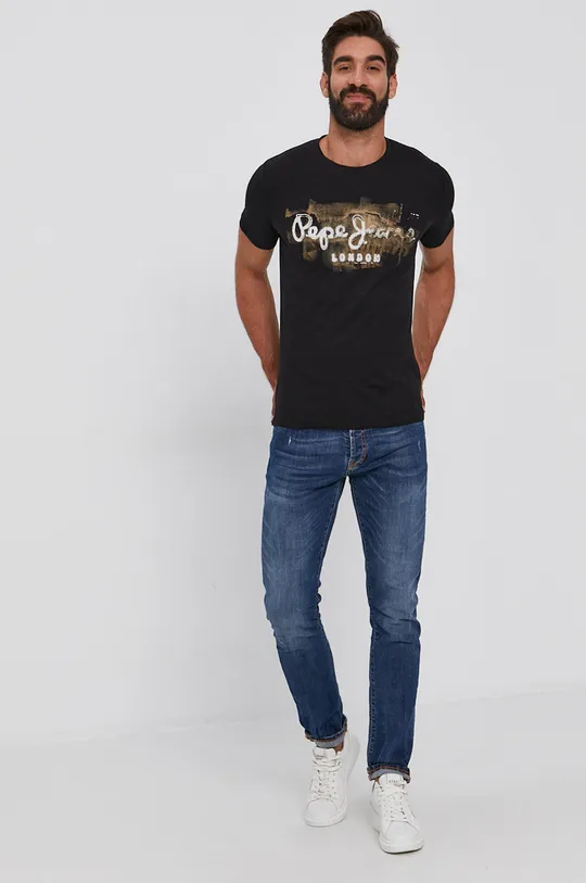 czarny Pepe Jeans T-shirt bawełniany Golders