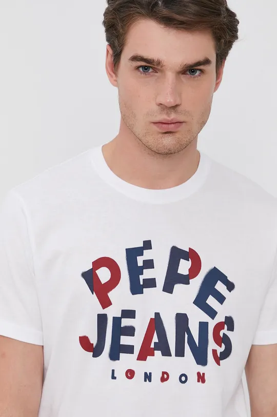 biały Pepe Jeans T-shirt bawełniany Raphael Męski