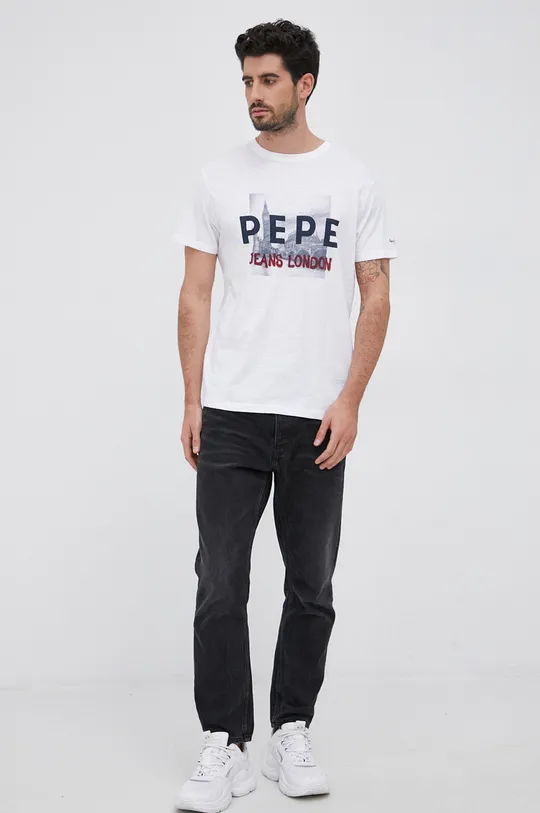 Βαμβακερό μπλουζάκι Pepe Jeans RANDALL λευκό