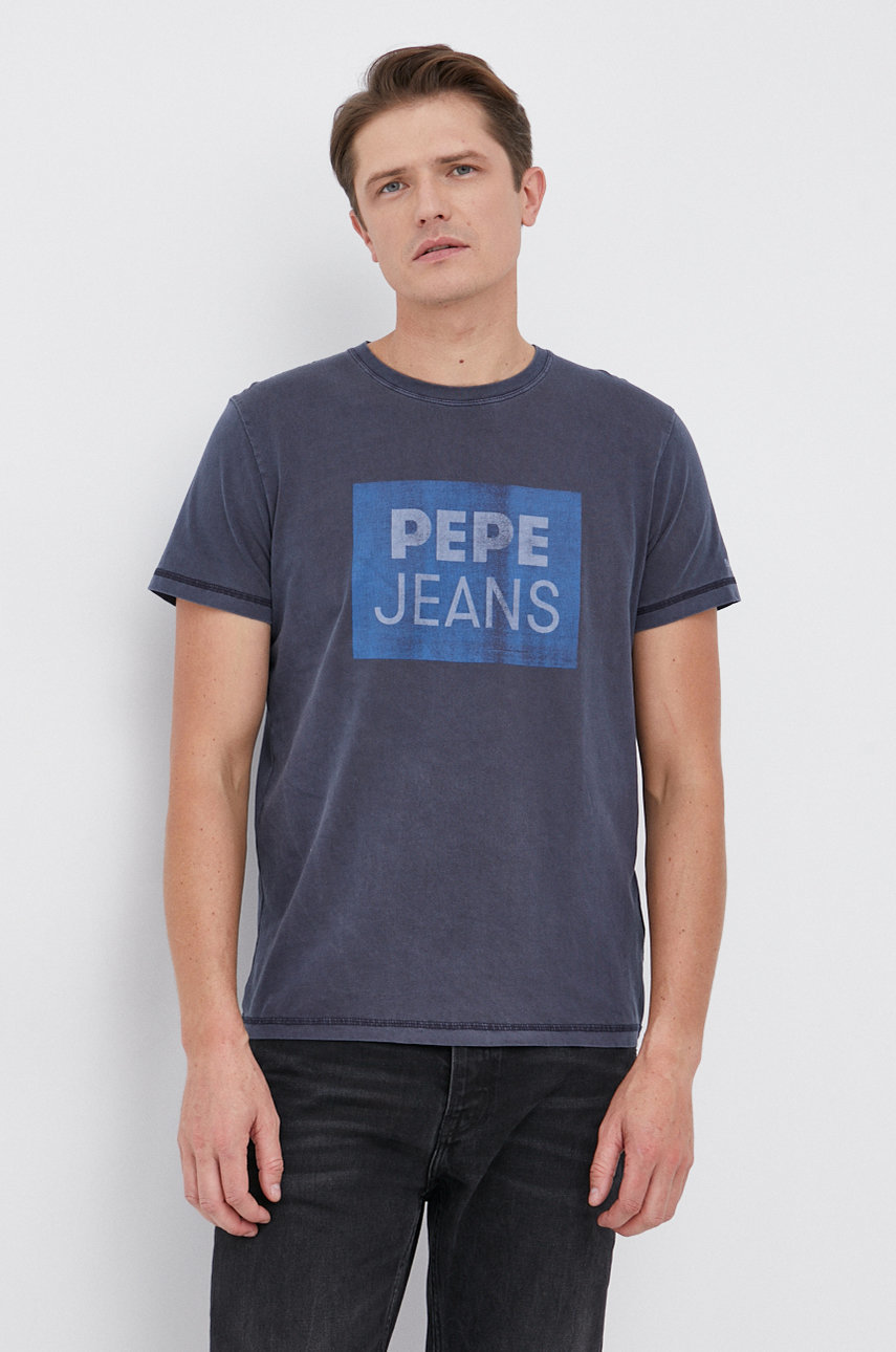 granatowy Pepe Jeans T-shirt bawełniany Męski