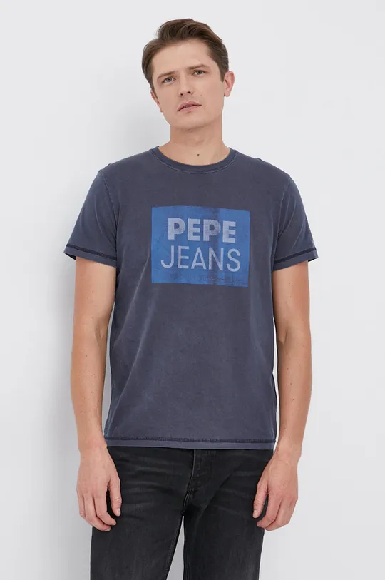 tmavomodrá Bavlnené tričko Pepe Jeans Pánsky