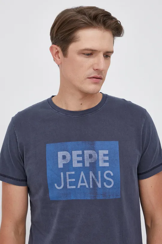 tmavomodrá Bavlnené tričko Pepe Jeans