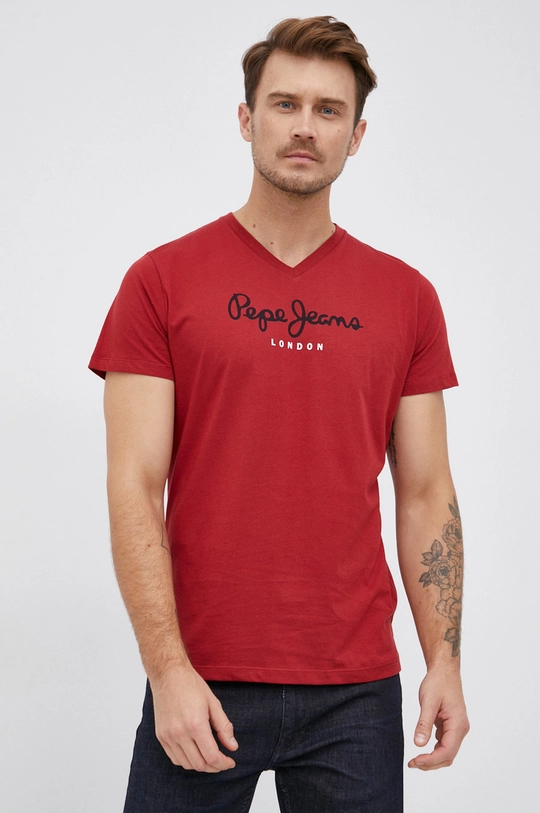 czerwony Pepe Jeans T-shirt bawełniany