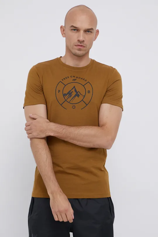 beżowy 4F T-shirt bawełniany Męski