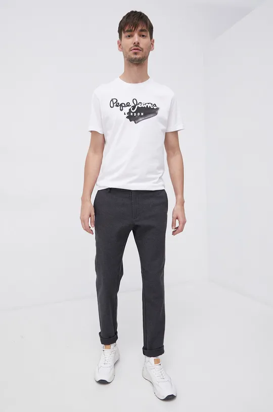 Βαμβακερό μπλουζάκι Pepe Jeans TERRY λευκό