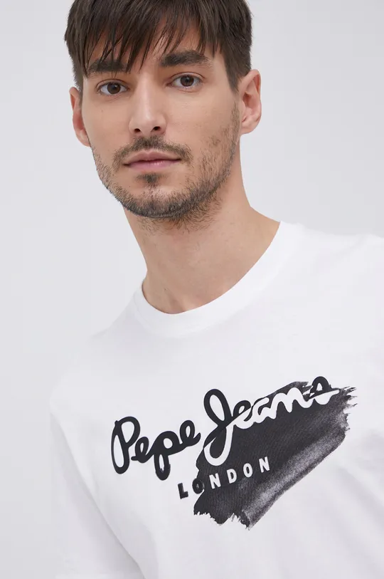 λευκό Βαμβακερό μπλουζάκι Pepe Jeans TERRY