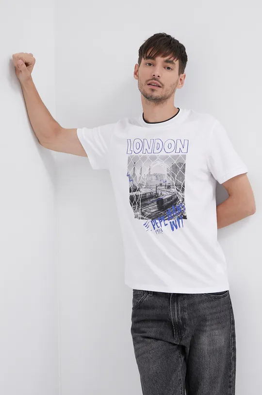 biały Pepe Jeans T-shirt bawełniany Męski