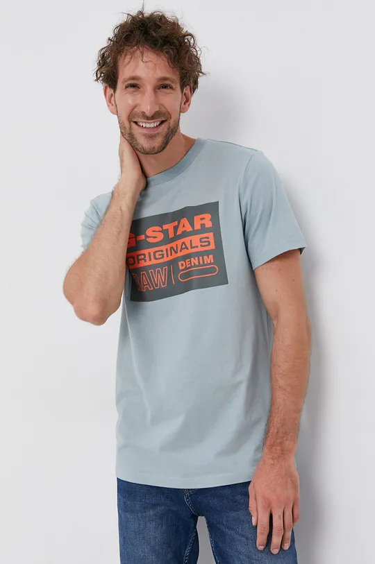 niebieski G-Star Raw T-shirt bawełniany D19863.336 Męski