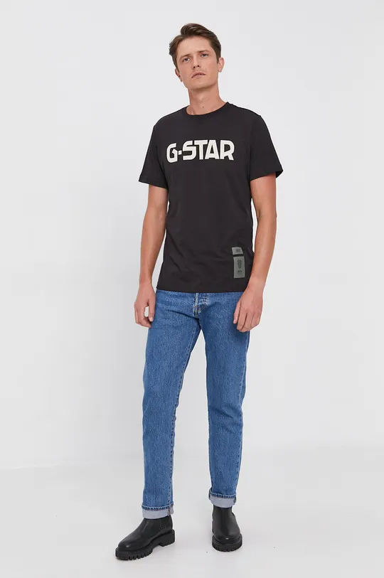 czarny G-Star Raw T-shirt bawełniany D20190.336 Męski