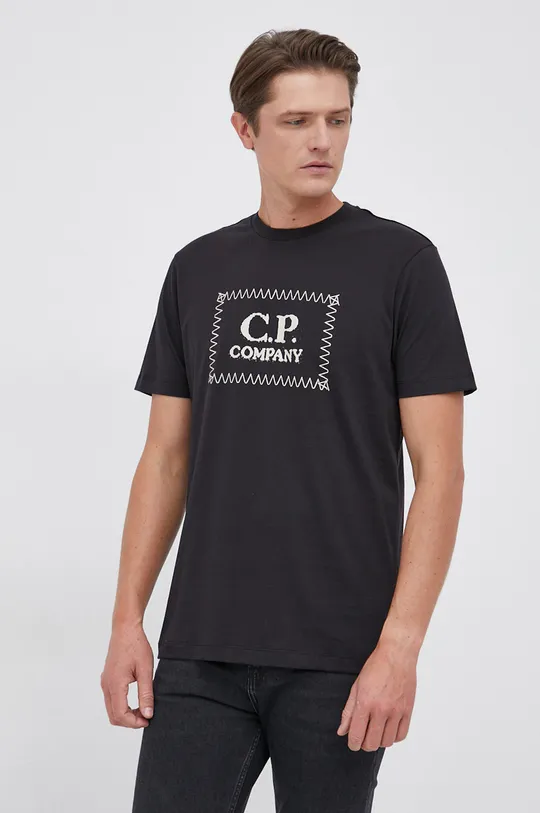 čierna Bavlnené tričko C.P. Company Pánsky