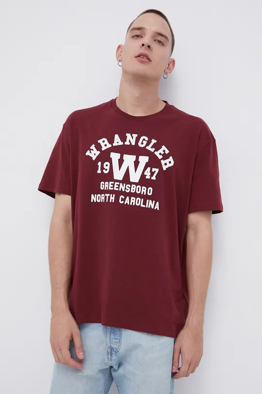 Wrangler T-shirt bawełniany bordowy