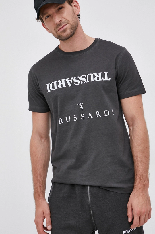 szary Trussardi T-shirt bawełniany Męski