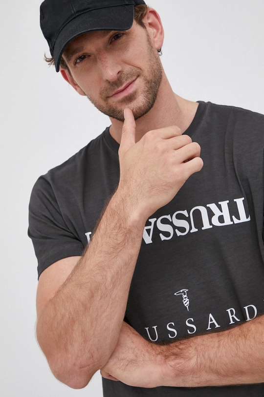 szary Trussardi T-shirt bawełniany