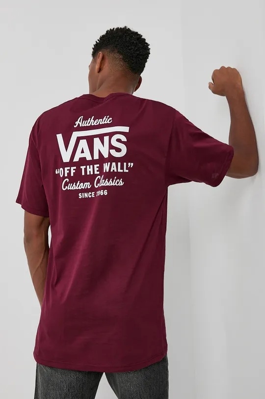 bordowy Vans T-shirt bawełniany Męski