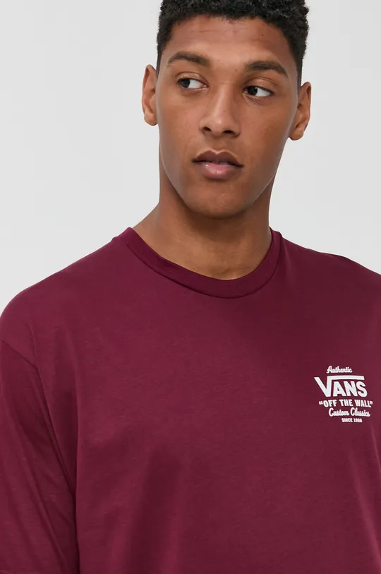 bordowy Vans T-shirt bawełniany
