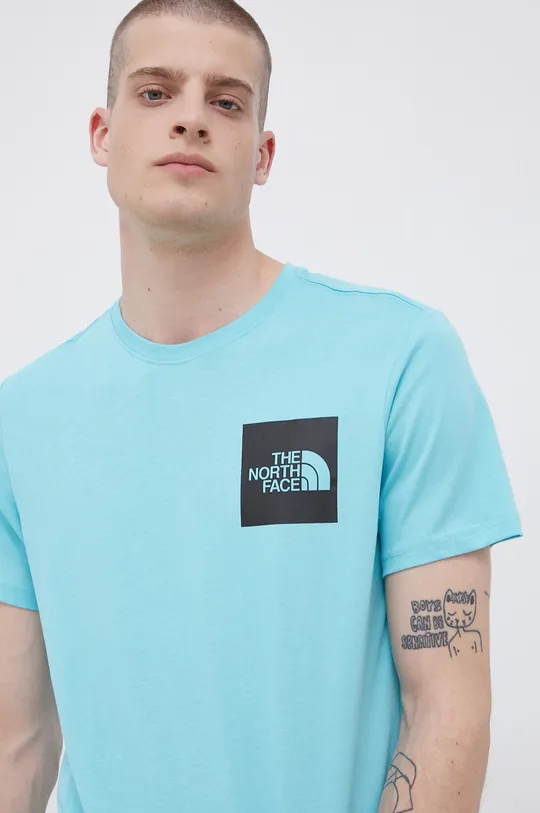 turkusowy The North Face T-shirt bawełniany Męski
