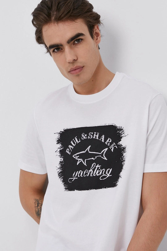 biały Paul&Shark T-shirt bawełniany Męski