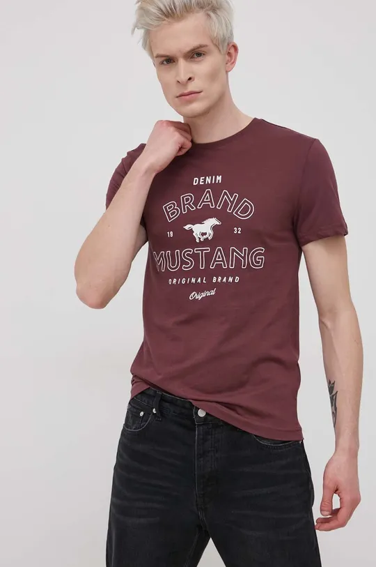 bordowy Mustang T-shirt bawełniany Męski