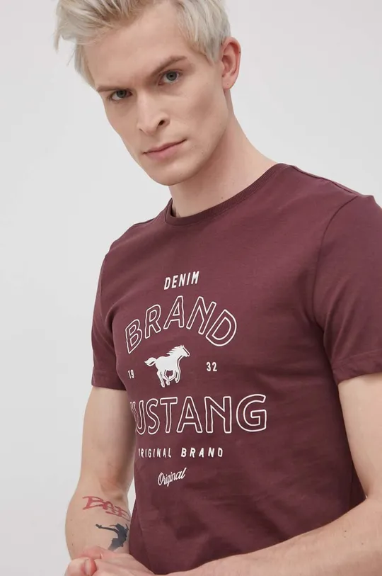 burgundské Bavlnené tričko Mustang