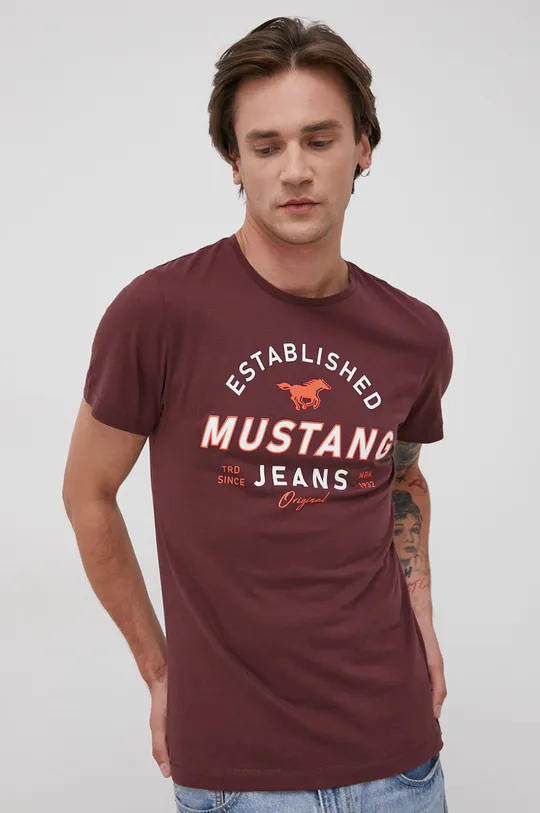 burgundské Bavlnené tričko Mustang Pánsky