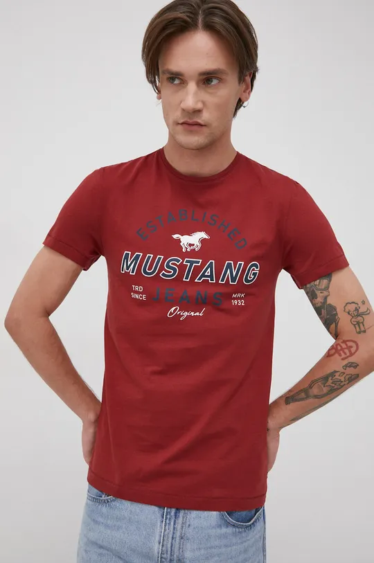 hnedá Bavlnené tričko Mustang